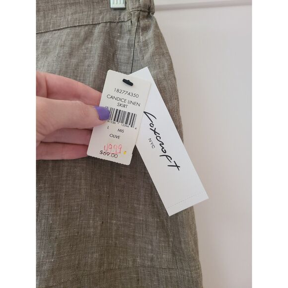 Foxcroft 100% Linen Green Mini Skirt Pockets LARGE Minimalist Capsule Wardrobe L - Picture 5 of 10